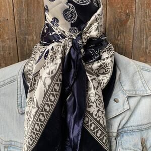 Navy Paisley Wild Rag Scarf 100% Polyester